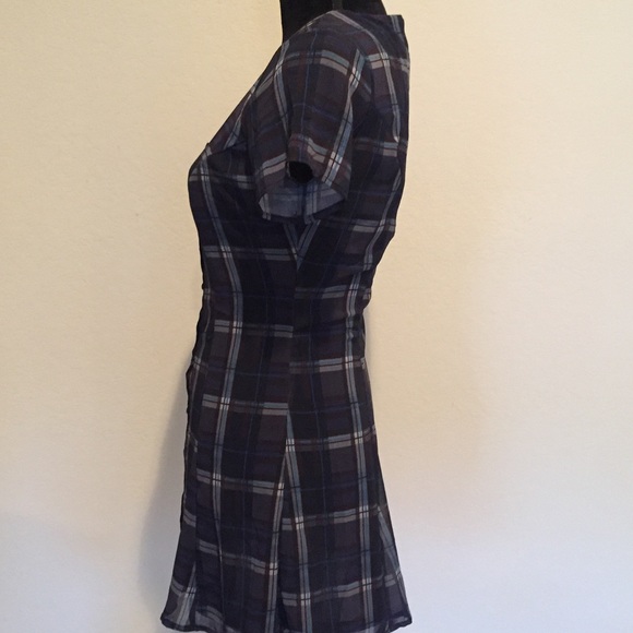 H&M Blue Plaid Mini Dress Size 4 - Picture 4 of 5